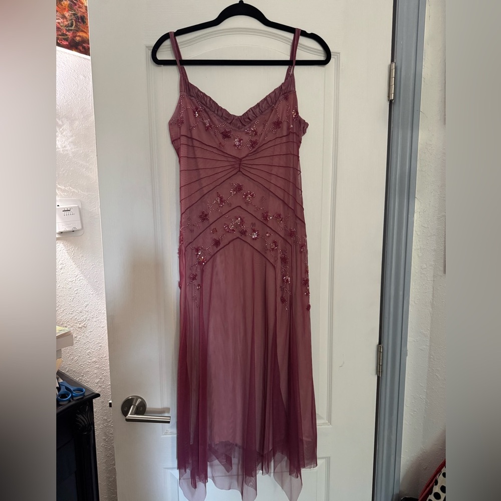 BCBGMaxAzria Pink Asymmetrical Spaghetti Strap Sundress